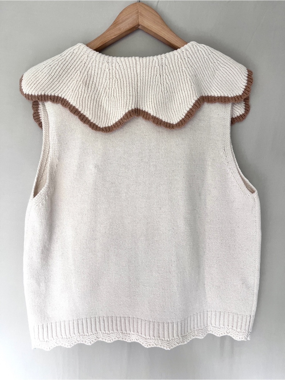 Cottagecore Embroidered Cotton Sweater Vest Floral Oversized Collar - Picture 3 of 7